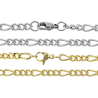 Collar de cadena de acero inoxidable, chapado, cadena Figaro, más colores para la opción, 7.5x4x1mm, 5x4x1mm, longitud:aproximado 24 Inch, Vendido por Sarta