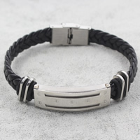 Men Bracelet, Stainless Steel, with PU Leather & Silicone, braided, black Approx 8 Inch 