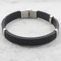 Bracelet en acier inoxydable Silicone, avec silicone, noire Environ 8 pouce, Vendu par brin