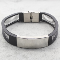 Bracelet en acier inoxydable Silicone, avec silicone, noire Environ 8 pouce, Vendu par brin