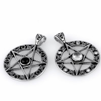 Titanium Steel Pendants, pentagram, for man & with rhinestone & blacken Approx 