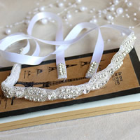 Nuptiale bande de cheveux, ruban de satin, avec perles de rocaille en verre, pour mariée & avec strass, blanc Environ 11.5 pouce, Vendu par PC