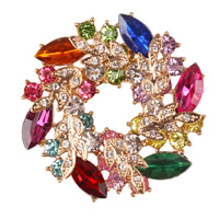 Rhinestone Zinc Alloy Brooch, with Glass & Iron, Flower, 18K gold plated, faceted & with rhinestone, nickel, lead & cadmium free, 50mm 