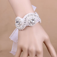 Bridal Bracelet, Organza, with Glass Seed Beads & Iron, for bridal & with rhinestone, white Approx 25.5 Inch 