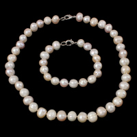 Natural Freshwater Pearl Jewelry Sets, bracelet & necklace, brass clasp, Potato multi-colored, 10-11mm Approx 7.5 Inch, Approx  17 Inch 