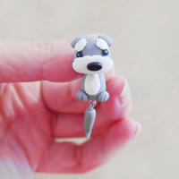 Polymer Clay Split Earring, stainless steel post pin, Dog, handmade, 42mm 
