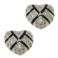 Cubic Zirconia Micro Pave Brass Beads, Heart, platinum plated, micro pave cubic zirconia & enamel & hollow Approx 