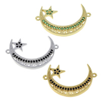 Cubic Zirconia Micro Pave Brass Connector, Moon and Star, plated, micro pave cubic zirconia & 1/1 loop Approx 1mm 