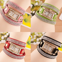 Wrap Watch, Zinc Alloy, with Velveteen Cord & Glass, Chinese movement, Rectangle, gold color plated, adjustable & for woman &  & with rhinestone nickel, lead & cadmium free, 25mm Approx 22 Inch 