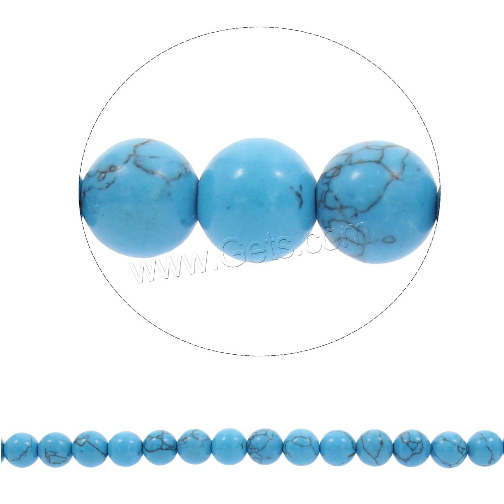 Bolas turquesas sintéticos, Turquesa sintético, Esférico, diverso tamaño para la opción, azul, agujero:aproximado 1mm, longitud:aproximado 14.5 Inch, Vendido por Sarta