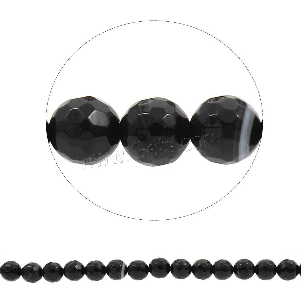 Natürliche Streifen Achat Perlen, rund, synthetisch, verschiedene Größen vorhanden & facettierte, schwarz, Bohrung:ca. 1mm, Länge:ca. 15.5 ZollInch, verkauft von Strang
