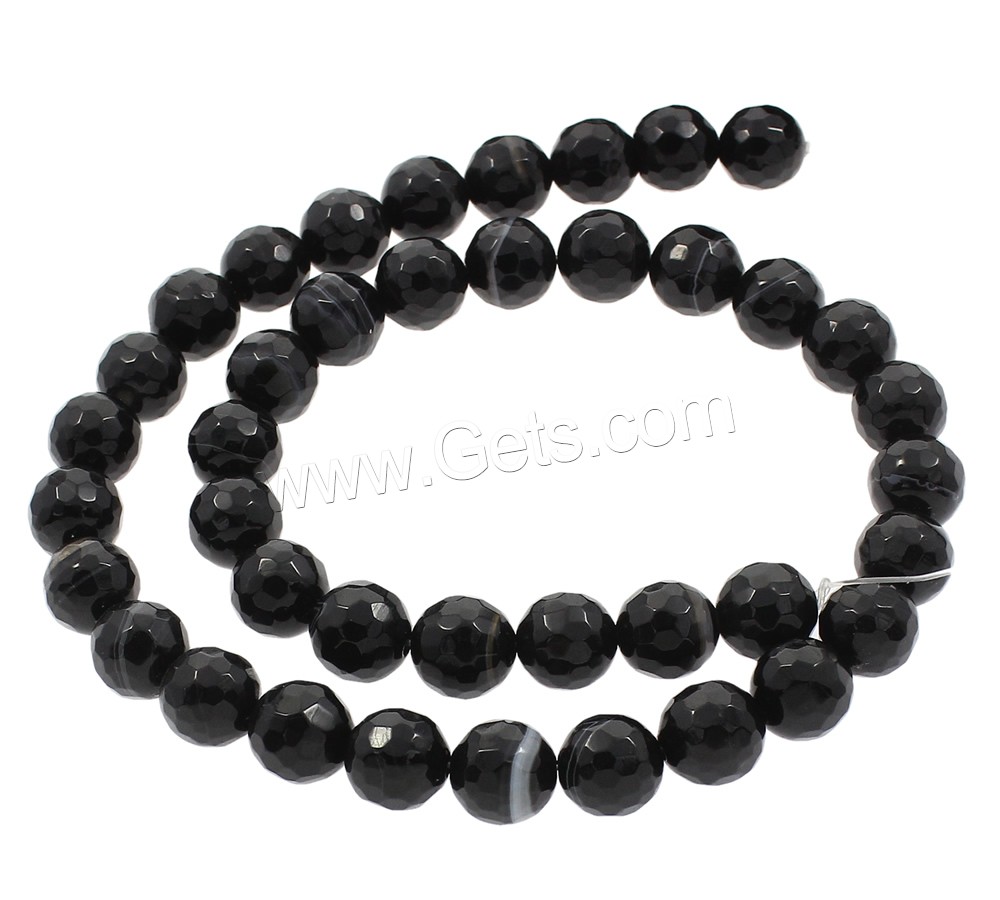 Natürliche Streifen Achat Perlen, rund, synthetisch, verschiedene Größen vorhanden & facettierte, schwarz, Bohrung:ca. 1mm, Länge:ca. 15.5 ZollInch, verkauft von Strang