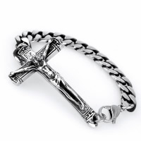 Titanium Steel Bracelet, Crucifix Cross, curb chain & for man & blacken, 35mm Approx 8 Inch 