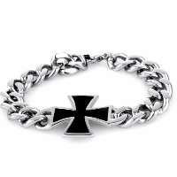 Titanium Steel Bracelet, Cross, curb chain & for man & enamel, original color, 30.50mm Approx 9 Inch 