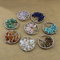 Gemstone Pendantifs en laiton, avec pierre gemme, Plat rond, Placage de couleur platine, naturel & différents matériaux pour le choix, 46-51x53-56x5-8mm Environ 3mm, Vendu par PC