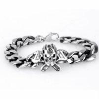 Titanium Steel Bracelet, Skull, curb chain & for man & blacken, 24.50mm Approx 8.2 Inch 