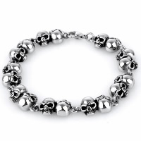 Titanium Steel Bracelet, Skull, for man & blacken, 10.70mm Approx 8.5 Inch 