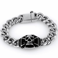 Titanium Steel Bracelet, Skull Cross, curb chain & for man & blacken, 23.50mm Approx 8.5 Inch 