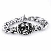 Titanium Steel Bracelet, Skull, curb chain & for man & blacken, 24mm Approx 8 Inch 