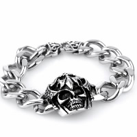 Titanium Steel Bracelet, Skull, curb chain & for man & blacken, 32mm Approx 8.6 Inch 