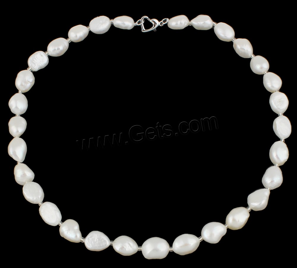 Natural Freshwater Pearl Necklace, with Glass Seed Beads, brass clasp, Baroque, different length for choice & different styles for choice, white, 10-11mm, Sold By Strand