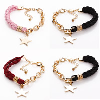 Fashion Velveteen Cord Bracelets, Zinc Alloy, with Velveteen, with 5cm extender chain, Star, gold color plated, oval chain nickel, lead & cadmium free, 180mm Approx 7 Inch 