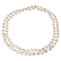 Naturel perles d'eau douce Sautoir, perle d'eau douce cultivée, pièce de monnaie, longueur différente pour le choix, blanc, 8-9mm, Vendu par brin