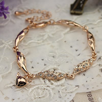 Zinc Alloy Rhinestone Bracelets, with 5cm extender chain, Fox, rose gold color plated, enamel & with rhinestone, nickel, lead & cadmium free, 155mm Approx 6 Inch 