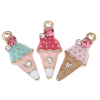 Zinc Alloy Food Pendant, Ice Cream, gold color plated, enamel & with rhinestone nickel, lead & cadmium free Approx 1mm 