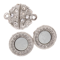 Zinc Alloy Magnetic Clasp, Round, plated, with rhinestone & single-strand 