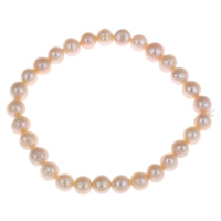 Pulseras de la perla, Perlas cultivadas de agua dulce, Patata, natural, Rosado, 7-8mm, longitud:aproximado 7.5 Inch, Vendido por Sarta