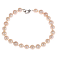 Cultured Freshwater Pearl Bracelets, brass clasp, Potato, natural pink, 7-8mm Approx 7.5 Inch 