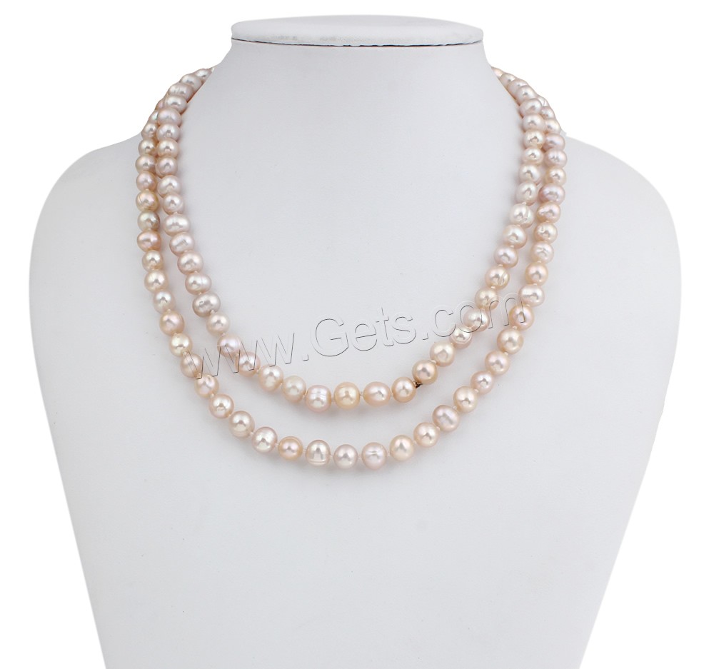 Natural Freshwater Pearl Long Necklace, Potato, different length for choice, pink, 7-8mm, Sold By Strand