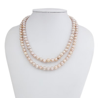 Natural Freshwater Pearl Long Necklace, Potato pink, 7-8mm 