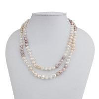 Natural Freshwater Pearl Long Necklace, Keshi multi-colored, 7-8mm 