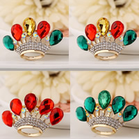 Crystal Brooch, Zinc Alloy, with Crystal, Crown, gold color plated, faceted & with rhinestone nickel, lead & cadmium free 