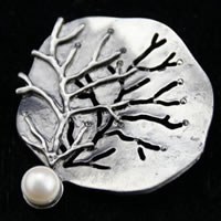 Broche de perlas plástica, aleación de zinc, con Perlas de plástico ABS, Rama, chapado en color de platina, puede utilizarse como broche o colgante & ennegrezca, libre de níquel, plomo & cadmio, 55x65mm, Vendido por UD