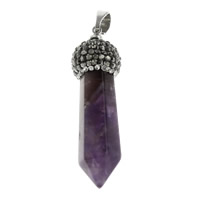 Amethyst Pendant, with Brass, pendulum, platinum color plated, February Birthstone & natural & micro pave cubic zirconia Approx 