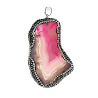 Rose Agate Pendants, with Brass, Nuggets, platinum color plated, natural & micro pave cubic zirconia Approx 