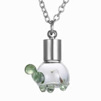 Glass Globe Necklace, Zinc Alloy, with Dried Flower & Glass, with 2lnch extender chain, Turtle, platinum color plated, oval chain Approx 24 Inch 