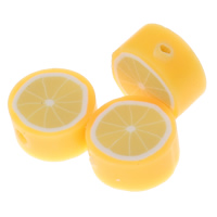 Obst Polymer Clay Perlen, Polymer Ton, Zitrone, gelb, 10x5mm, Bohrung:ca. 1mm, 5000PCs/Tasche, verkauft von Tasche