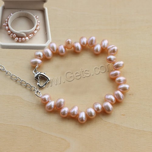 Cultured Freshwater Pearl Bracelets, brass lobster clasp, with 5cm extender chain, Rice, natural, different length for choice, more colors for choice, 6.5-7.5mm, Sold By Strand