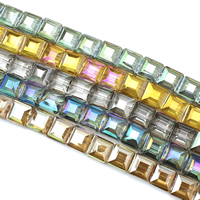Quadrat Kristall Perlen, bunte Farbe plattiert, facettierte, mehrere Farben vorhanden, 13x8mm, Bohrung:ca. 1mm, Länge:ca. 25.5 ZollInch, ca. 50PCs/Strang, verkauft von Strang