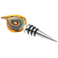 Lampwork Bottle Stopper, with Zinc Alloy, handmade, gold sand and silver foil, 128mm 