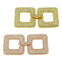 Brass Fold Over Clasp, Square, plated, micro pave cubic zirconia Approx 