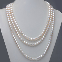 Natural Freshwater Pearl Long Necklace, Dome white, 7-8mm 