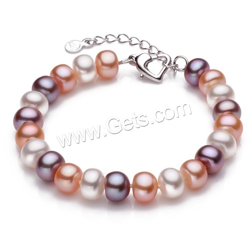 Cultured Freshwater Pearl Bracelets, brass lobster clasp, with 5cm extender chain, Dome, natural, different size for choice, multi-colored, Length:Approx 7 Inch, Sold By Strand