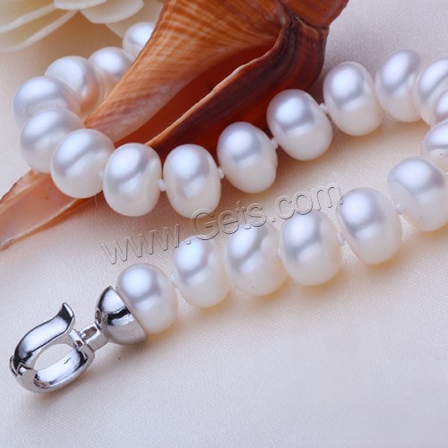 Bracelets de perles, perle d'eau douce cultivée, laiton boucle déployante, dôme, naturel, normes différentes pour le choix, blanc, Longueur:Environ 7 pouce, Vendu par brin