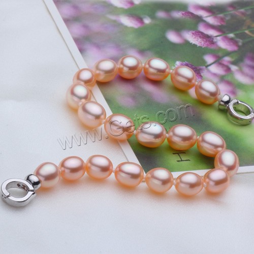 Cultured Freshwater Pearl Bracelets, brass foldover clasp, Rice, natural, different size for choice, pink, Length:Approx 7 Inch, Sold By Strand