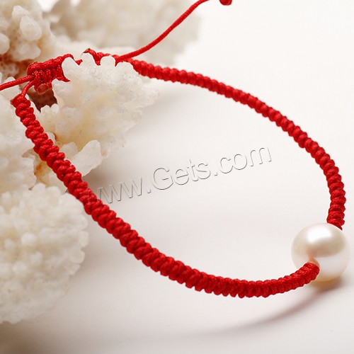 Cultured Freshwater Pearl Bracelets, Waxed Cotton Cord, with Freshwater Pearl, Potato, natural, adjustable & different size for choice, red, Length:Approx 7 Inch, Sold By Strand
